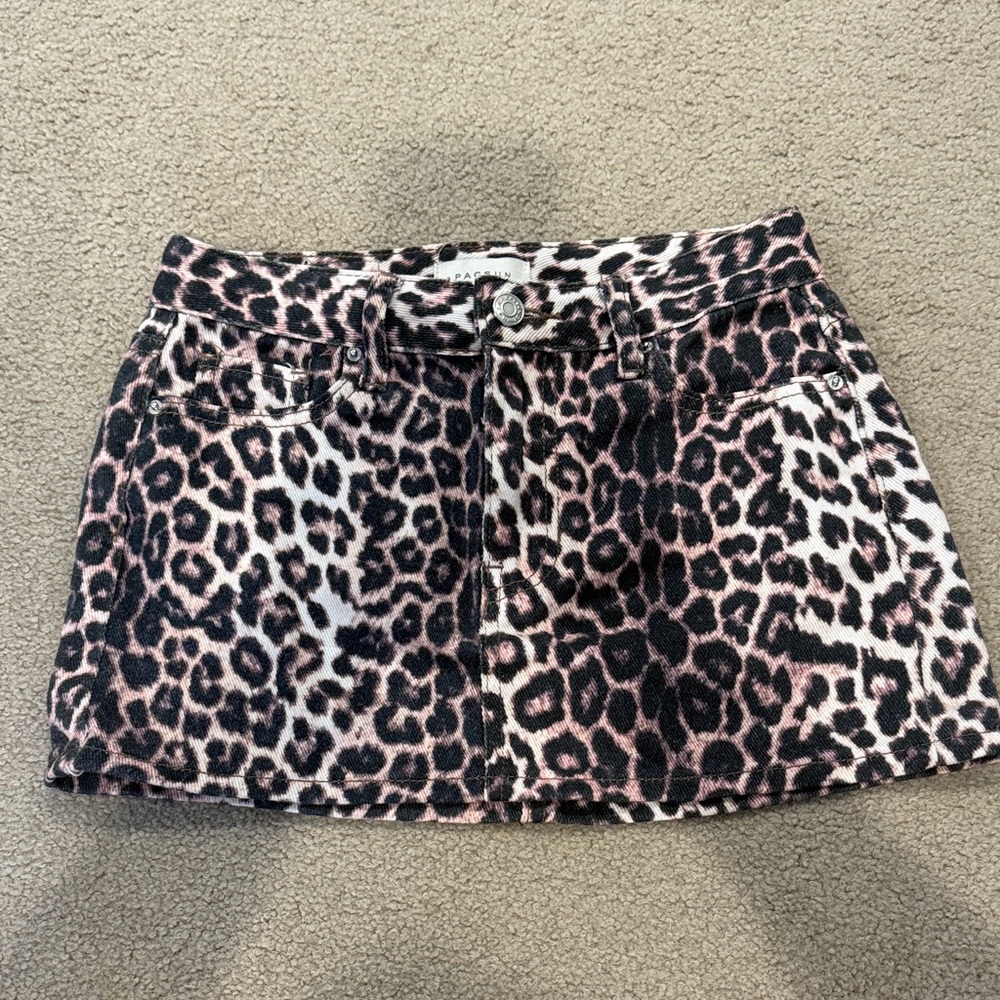 Pacsun leopard mid rise denim mini skirt Black & yellow Leopard Size 22 JUNIOR
